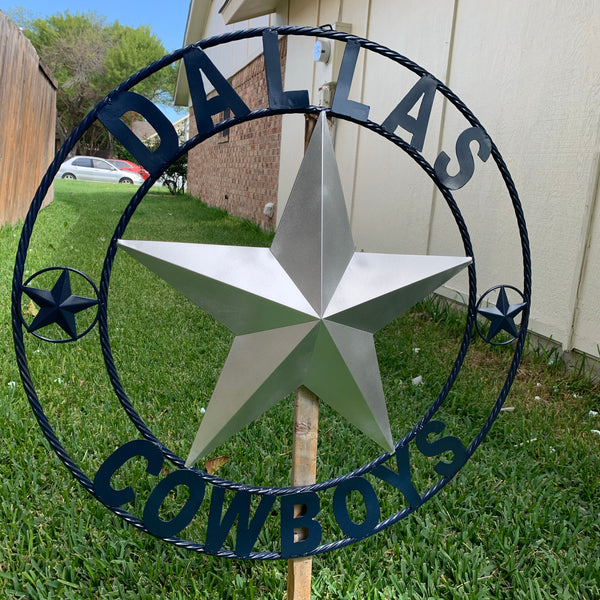 DALLAS COWBOYS SILVER & NAVY BLUE BARN STAR CUSTOM METAL VINTAGE LONE STAR WESTERN HOME DECOR HANDMADE SIZE:24",32",36",40",42",44",46",50"-#EH10156