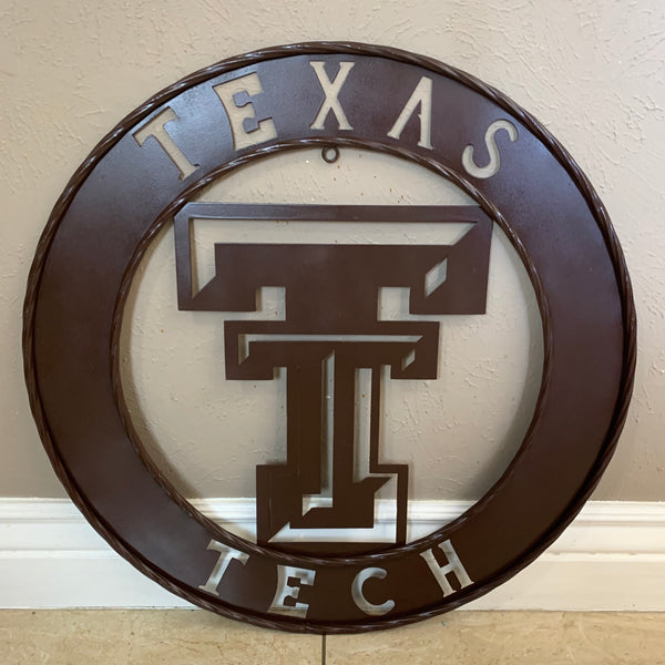 12", 18", 24", 32" TEXAS TECH BROWN WIDE BAND DISC RING CUSTOM METAL VINTAGE CRAFT SIGN HANDMADE TO ORDER