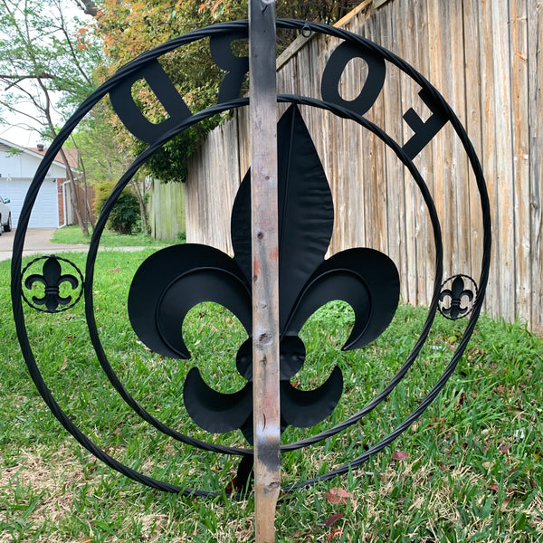 FORD STYLE YOUR CUSTOM NAME FLEUR DE LIS METAL TWISTED ROPE RING SIGN WALL ART WESTERN HOME DECOR HANDMADE 24", 32", 36"