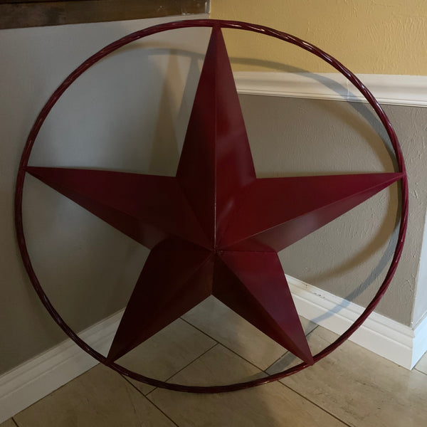 CRANBERRY BURGUNDY STAR RED STAR BARN METAL LONESTAR TWISTED ROPE RING WALL ART WESTERN HOME DECOR BRAND NEW