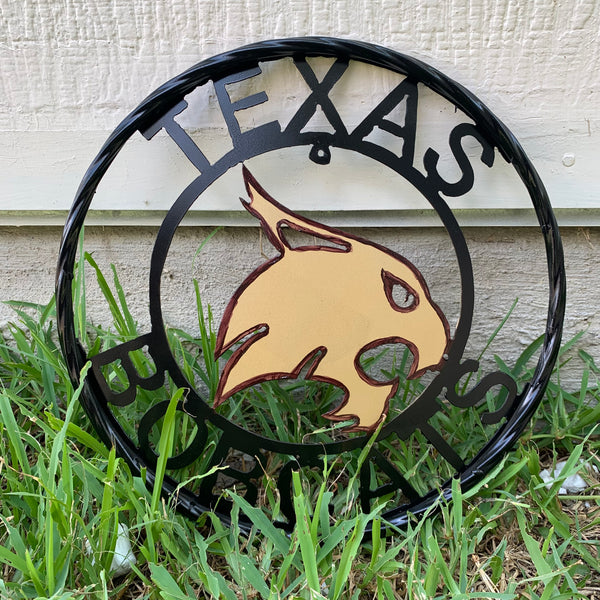 12" TEXAS BOBCATS CUSTOM METAL VINTAGE CRAFT SIGN TEAM WESTERN HOME DECOR HANDMADE