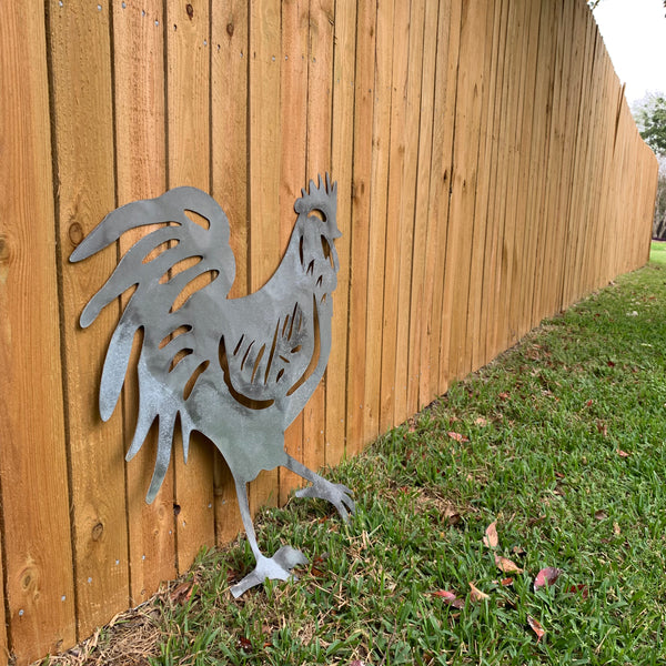 28"  X 28" CUSTOM ROOSTER LASERCUT ART WITH RING DESIGN WESTERN METAL ANIMAL ART HOME WALL DECOR BRAND NEW