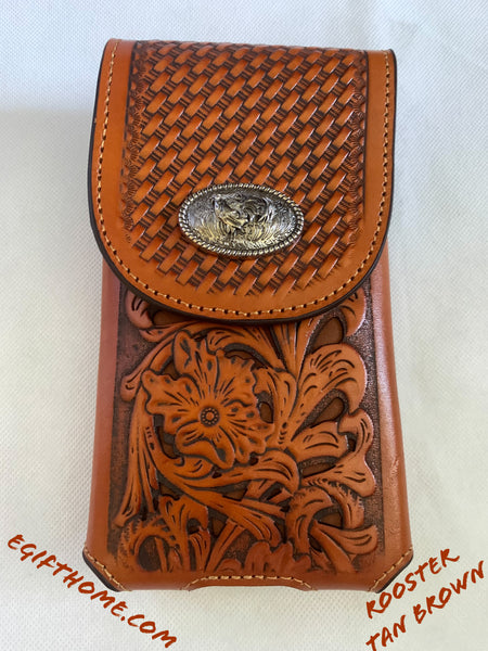 L_2069-1  7" ROOSTER TAN BROWN LEATHER POUCH EXTRA LARGE  BELT LOOP HOLSTER CELL PHONE CASE UNIVERSAL OVERSIZE