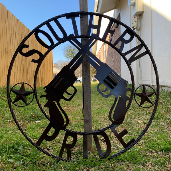 #SI_XL2132 SOUTHERN PRIDE 24" GUNS PISTOLS BROWN METAL WALL ART WESTERN HOME DECOR NEW