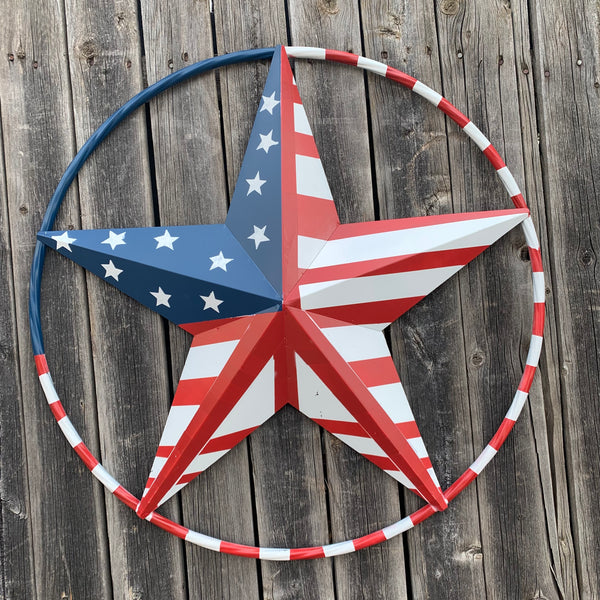 PEACE STAR METAL RED WHT BLUE STAR WESTERN HOME DECOR HANDMADE 12",16",24",32"36",38",40",48"