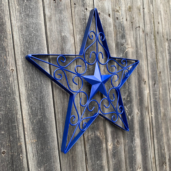 17" SCROLL ART BRIGHT BLUE Barn Star Metal Wall Art Western Home Decor Vintage Rustic Bronze Copper Art New-#A18002