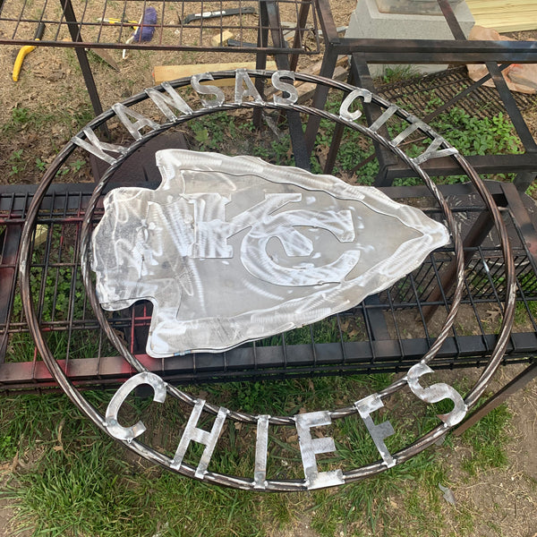 12",18",24",32",36"  KANSAS CITY CHIEFS RAW METAL CUSTOM METAL VINTAGE CRAFT TEAM DECOR HANDMADE