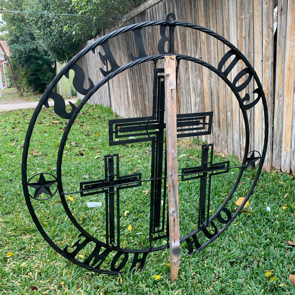 40"GOD BLESS OUR HOME CRUCIFIX CROSS METAL WALL ART BLACK HANDMADE NEW