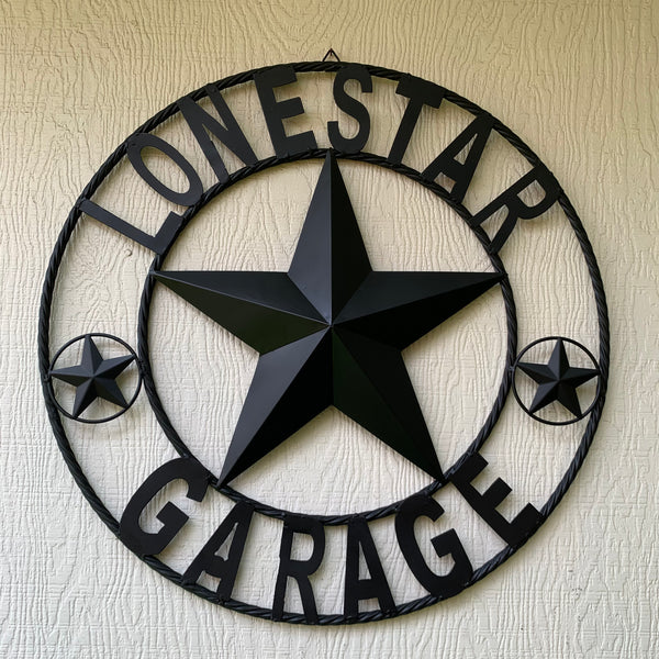 LONESTAR GARAGE STYLE CUSTOM BARN NAME STAR LONESTAR GARAGE METAL NAME BARN STAR WITH TWISTED ROPE RING 3d STAR ART WESTERN HOME DECOR RUSTIC BROWN