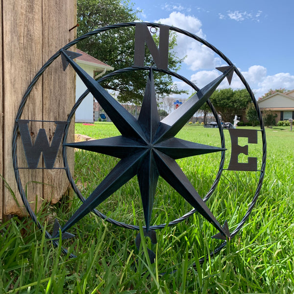 COMPASS NAVY BLUE 24" METAL SIGN WESTERN HOME DECOR HANDMADE NEW