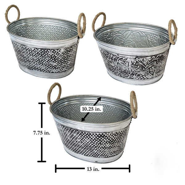 14" EGIFTHOME JUTE HANDLE ASSORTED OVAL TUB BUCKET HOME DECOR NEW