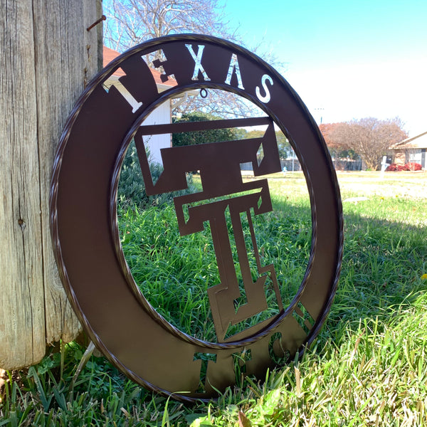 12", 18", 24", 32" TEXAS TECH BROWN WIDE BAND DISC RING CUSTOM METAL VINTAGE CRAFT SIGN HANDMADE TO ORDER