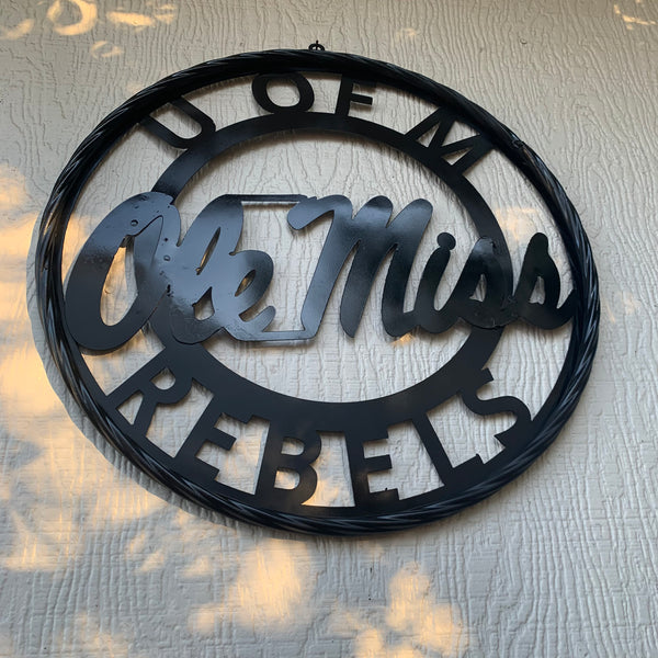 12",18",24",32" OLE MISS REBELS MISSISSIPPI BLACK CUSTOM VINTAGE METAL CRAFT TEAM SIGN HANDMADE RUSTIC BLACK