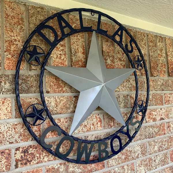 DALLAS COWBOYS SILVER & NAVY BLUE BARN STAR CUSTOM METAL VINTAGE LONE STAR WESTERN HOME DECOR HANDMADE 24",32",36",40",42",44",46",48",50"