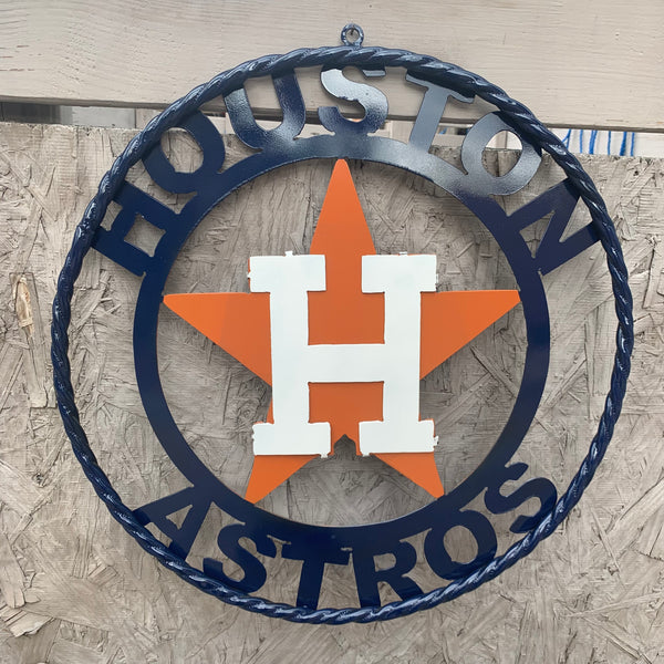 12",18",24",32",36" HOUSTON ASTROS ORANGE & NAVY  BLUE CUSTOM METAL VINTAGE CRAFT WALL ART HANDMADE