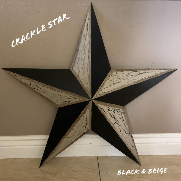 CRACKLE STYLE BEIGE & BLACK METAL BARN STAR METAL WALL ART WESTERN HOME DECOR RUSTIC NEW