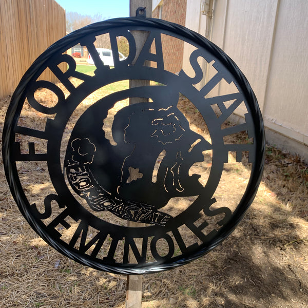 12",18", 24", 32" FSU FLORIDA STATE SEMINOLES INDIAN BLACK METAL CUSTOM VINTAGE CRAFT TEAM SIGN