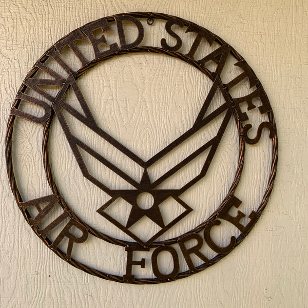 24" US AIR FORCE MILITARY METAL WALL ART WESTERN HOME DECOR AIRFORCE RUSTIC BRONZE