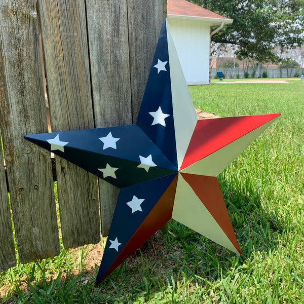 12",16",24",30",36" USA AMERICAN FLAG STAR STYLE #1 RED WHITE & BLUE METAL BARN STAR WALL ART HANDMADE STYLE# 1