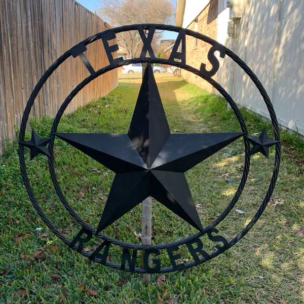 TEXAS RANGERS BLACK LONE STAR METAL TEAM WESTERN HOME DECOR CRAFT