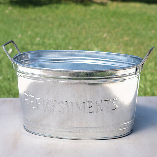 18" GALV. REFRESHMENTS OVAL TUB BUCKET HOME DECOR NEW