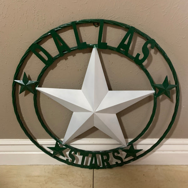DALLAS STARS BARN LONE STAR METAL HOCKEY TEAM WESTERN HOME DECOR CRAFT RUSTIC GREEN & WHITE