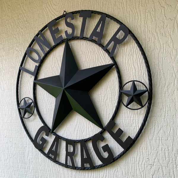 LONESTAR GARAGE STYLE CUSTOM BARN NAME STAR LONESTAR GARAGE METAL NAME BARN STAR WITH TWISTED ROPE RING 3d STAR ART WESTERN HOME DECOR RUSTIC BROWN