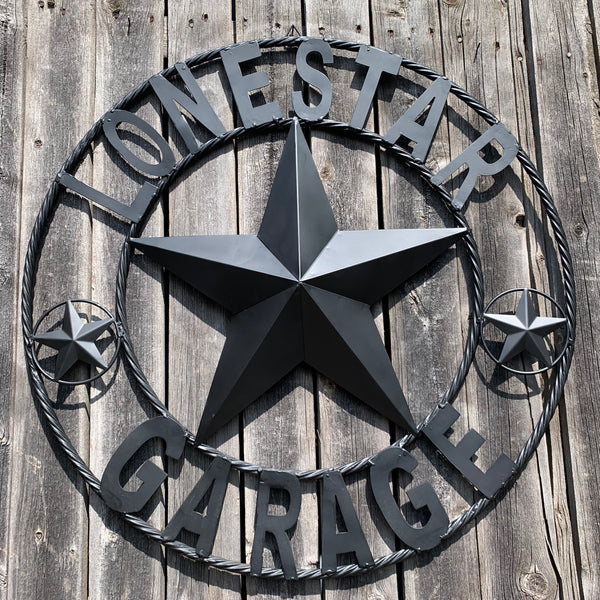 LONESTAR GARAGE STYLE CUSTOM BARN NAME STAR LONESTAR GARAGE METAL NAME BARN STAR WITH TWISTED ROPE RING 3d STAR ART WESTERN HOME DECOR RUSTIC BROWN