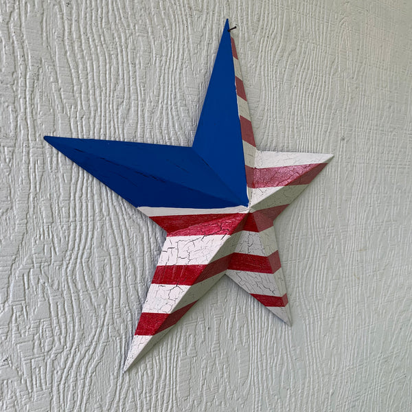 CRACKLE STAR RED WHITE BLUE Metal Wall Art Western Home Decor Handmade 9",12",16",24",30",34",36"