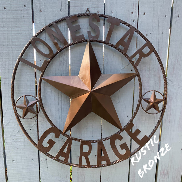 LONESTAR GARAGE STYLE CUSTOM BARN NAME STAR LONESTAR GARAGE METAL NAME BARN STAR WITH TWISTED ROPE RING 3d STAR ART WESTERN HOME DECOR RUSTIC BROWN
