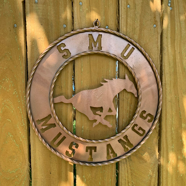 SMU MUSTANGS HAMMERED COPPER METAL CUSTOM VINTAGE CRAFT WALL ART TEAM SIGN HANDMADE