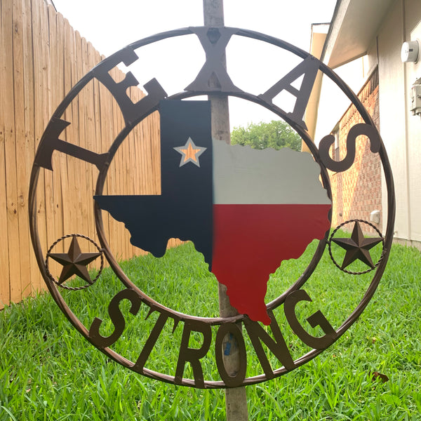24" TEXAS STRONG BARN METAL WALL ART SIGN WESTERN HOME DECOR RED WHITE BLUE HANDMADE