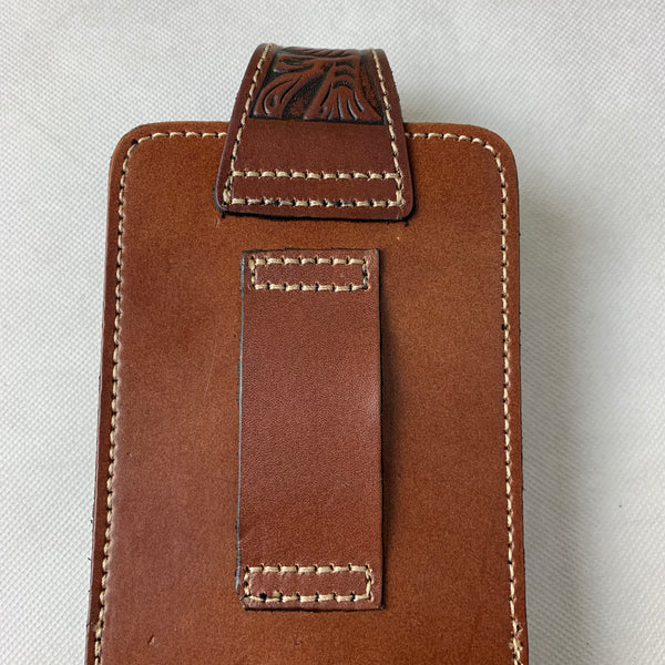 #WS344D 7" COWBOY PRAYER CROSS COFFEE BROWN  LEATHER POUCH EXTRA LARGE  BELT LOOP HOLSTER CELL PHONE CASE UNIVERSAL OVERSIZE--FREE SHIPPING