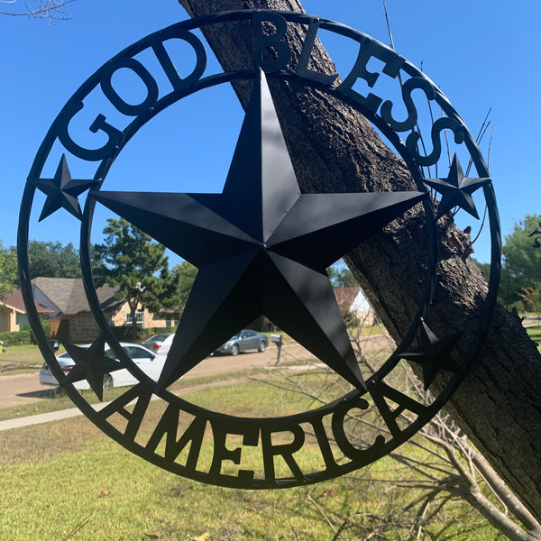GOD BLESS AMERICA BLACK METAL BARN LONESTAR TWISTED RING METAL ART WESTERN HOME DECOR HANDMADE NEW-#EH10487