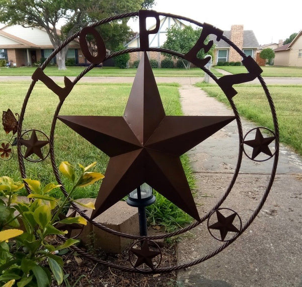 LOPEZ CUSTOM STAR NAME BARN METAL STAR 3d TWISTED ROPE RING WESTERN HOME DECOR RUSTIC  BRONZE HANDMADE 24",32",34",36",40",42",44",46",50"