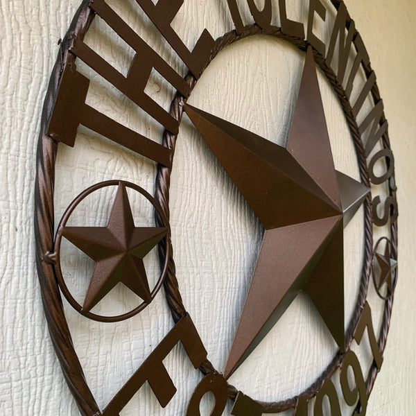 TOLENTINOS STYLE YOUR CUSTOM FAMILY NAME STAR METAL BARN STAR ROPE RING WESTERN HOME DECOR VINTAGE RUSTIC BROWN NEW HANDMADE 24",32",36",40",50"