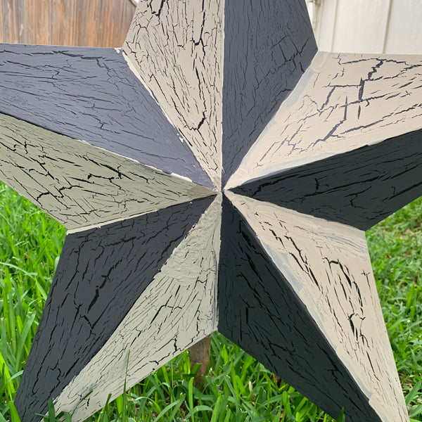 CRACKLE STYLE BEIGE & BLACK METAL BARN STAR METAL WALL ART WESTERN HOME DECOR RUSTIC NEW