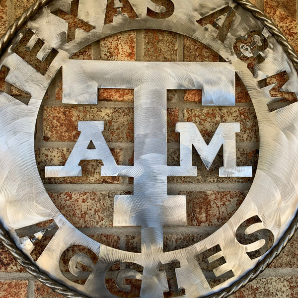 24" TEXAS A&M WIDE BAND RAW METAL CUSTOM VINTAGE CRAFT WALL ART TEAM SIGN HANDMADE