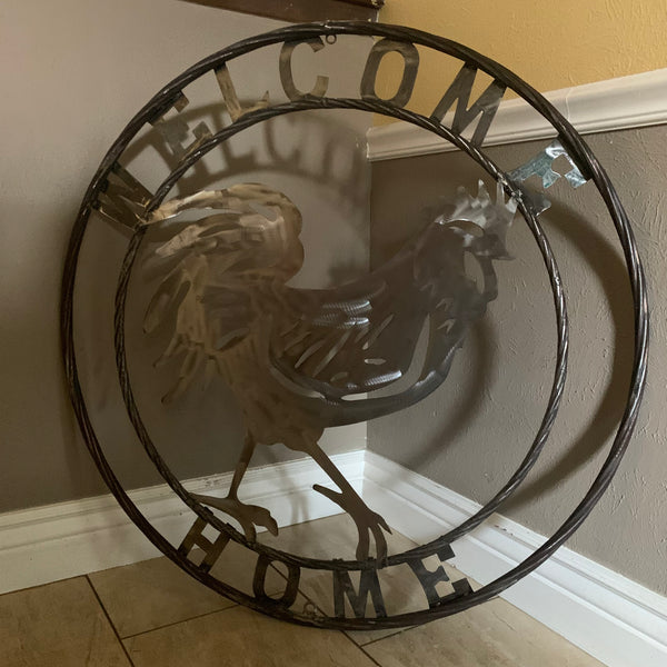 YOUR CUSTOM NAME ROOSTER LASERCUT RAW METAL ART WITH RING DESIGN WESTERN METAL ANIMAL ART HOME WALL DECOR BRAND NEW