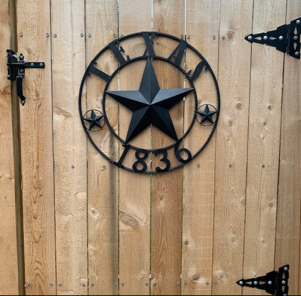 24", 32", 36", 40", 50" RUSTIC BLACK TEXAS 1836 BARN STAR METAL ART WESTERN HOME DECOR VINTAGE RUSTIC BLACK