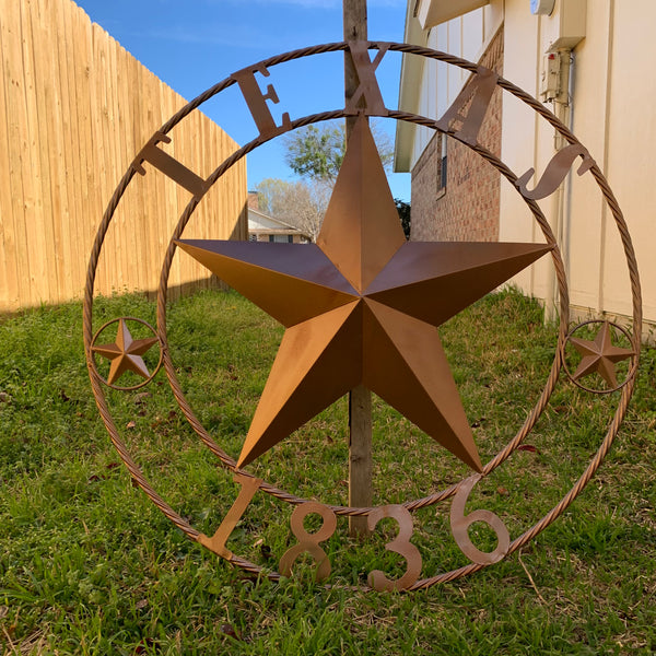 24", 32",36",40" TEXAS 1836 HAMMERED COPPER  BARN STAR METAL WALL WESTERN HOME DECOR RED WHITE BLUE ART