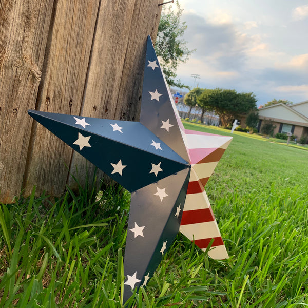 12",16",24",30",36" USA AMERICAN FLAG STAR STYLE#9 RED WHITE & BLUE METAL BARN STAR METAL WALL ART HANDMADE