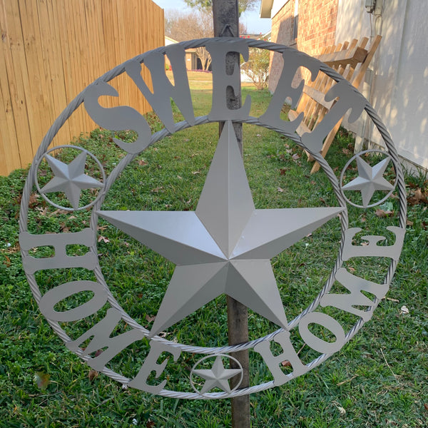 HOME SWEET HOME RUSTIC BEIGE METAL BARN STAR LONE STAR WALL ART WESTERN HOME DECOR HANDMADE NEW #EH10588