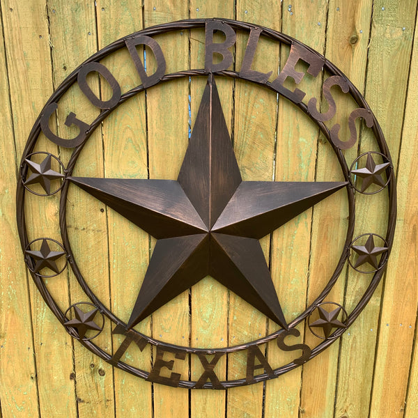 #EH11107-24" GOD BLESS TEXAS BARN LONE STAR WITH 3 SMALL STARS WESTERN HOME DECOR HANDMADE NEW