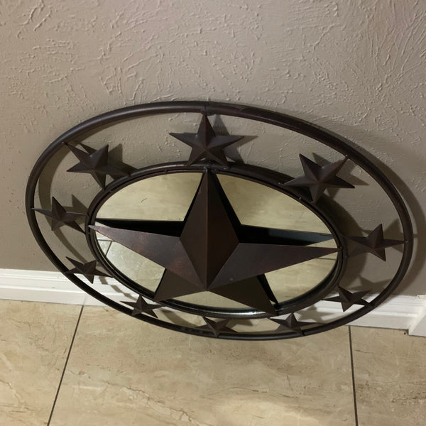 24" MULTI STAR WITH MIRROR METAL ART WESTERN HOME WALL DECOR RUSTIC BROWN NEW HANDMADE