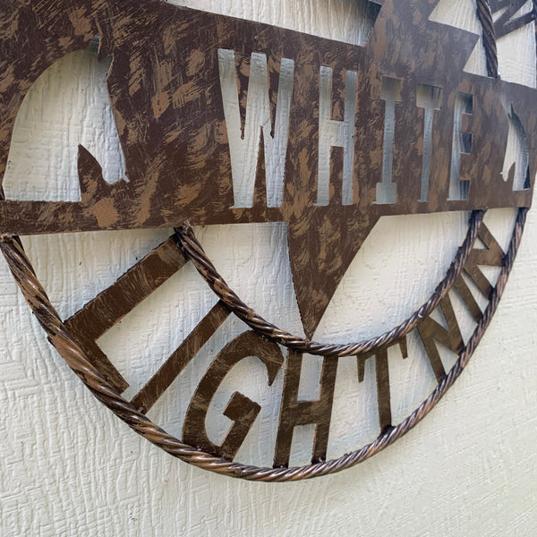 CUSTOM NAME LIGHTNIN HORSE SIGN RAW METAL BARN ROPE RING WESTERN HOME DECOR HANDMADE 24",32",36"
