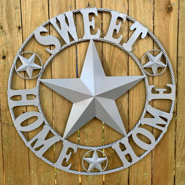 HOME SWEET HOME RUSTIC BEIGE METAL BARN STAR LONE STAR WALL ART WESTERN HOME DECOR HANDMADE NEW #EH10588