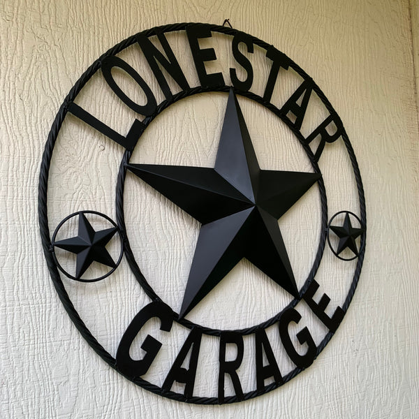 LONESTAR GARAGE STYLE CUSTOM BARN NAME STAR LONESTAR GARAGE METAL NAME BARN STAR WITH TWISTED ROPE RING 3d STAR ART WESTERN HOME DECOR RUSTIC BROWN