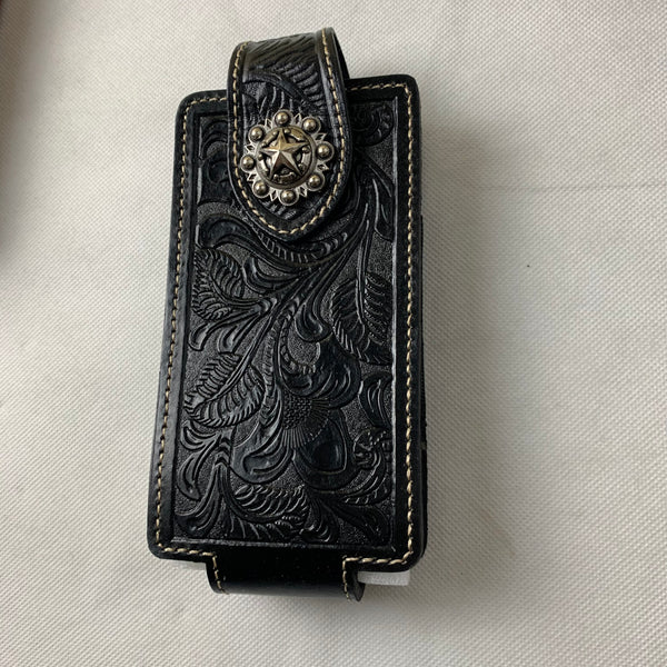 #WS341F 7" LONE STAR BLACK LEATHER POUCH EXTRA LARGE  BELT LOOP HOLSTER CELL PHONE CASE UNIVERSAL OVERSIZE--FREE SHIPPING