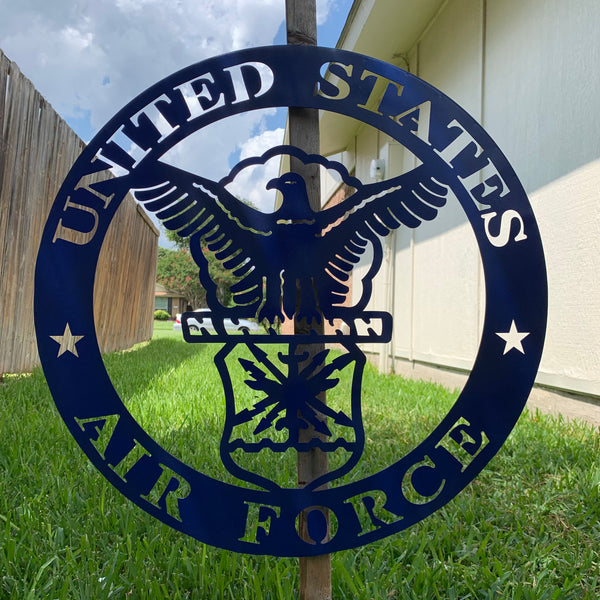 24" US AIR FORCE LASERCUT BLUE MILITARY METAL WALL ART AIRFORCE WESTERN HOME DECOR NEW
